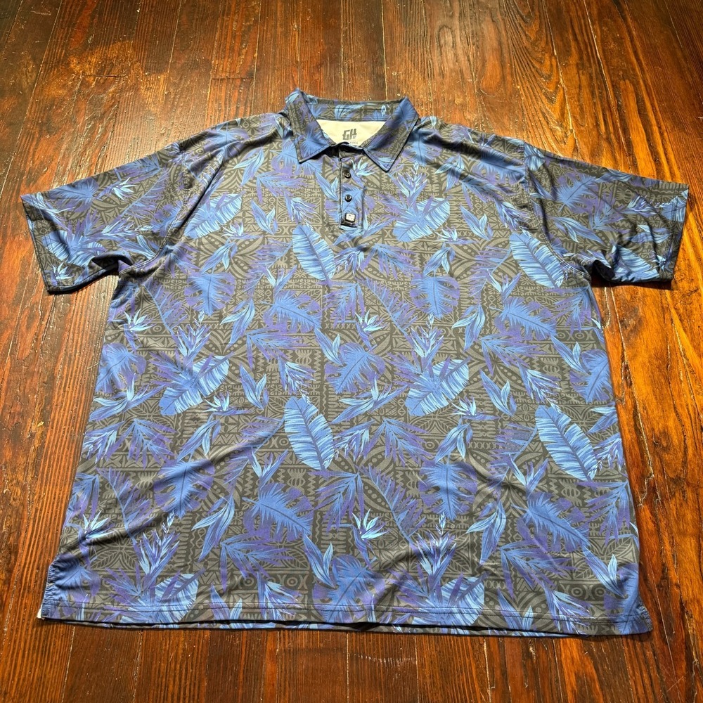 Greater Half Shirt‎ Mens 4XL Black Blue Floral Pattern Golf Performance Polo